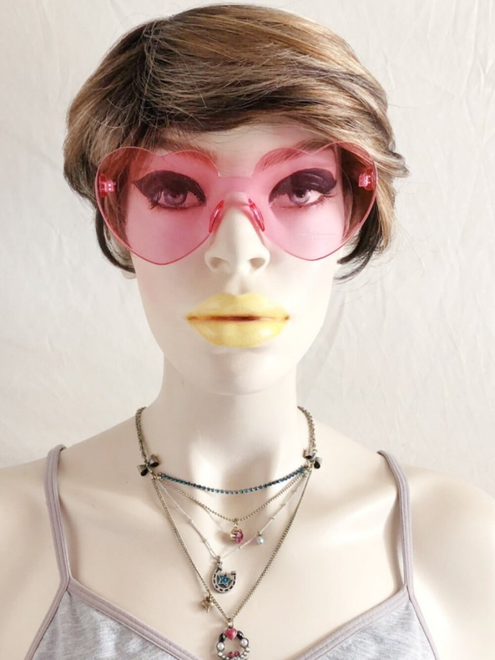 Pink Heart Shape Frameless Sunglasses